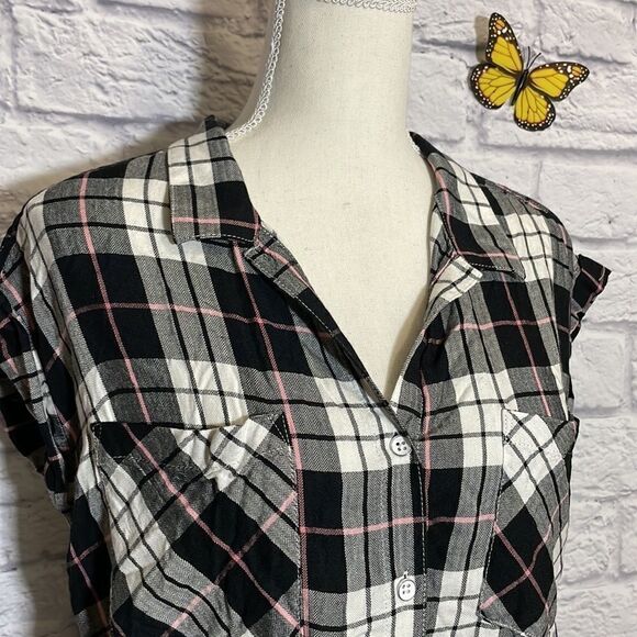 JACHS Girlfriend Capped Sleeve Plaid Shirt Size Small - Picture 4 of 10
